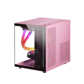 CAJA MICROATX MASR GAMING MC-VIEW BLACK/PINK FRONTAL Y LATERAL DE CRISTAL TEMPLADO CONTINUO DOBLE CAMARA SIN FUENTE NI VENTILADORES