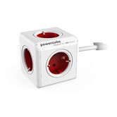 ADAPTADOR Y ENCHUFE MULTIPLE ROJO 4 TOMAS ALARGO 1,5M