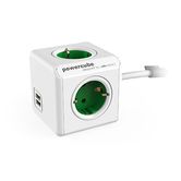 ADAPTADOR Y ENCHUFE MULTIPLE VERDE 4 TOMAS + 2 USB ALARGO 1,5M