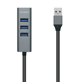 AISENS Hub USB3.0 Aluminio, Tipo A/M - 4x Tipo A/H, Negro, 30 cm