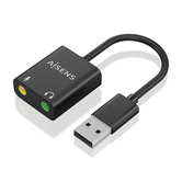 Aisens - Conversor Usb-A A Audio 48Khz, Usb-A/M-2Xjack 3.5/H, Negro, 1