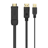 AISENS Cable Conversor Activo HDMI 2.0 + USB Alim. a DISPLAYPORT V1.2, HDMI/M-USB/M-DP/M, Negro, 1.8M