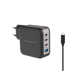 CARGADOR DE PARED CONCEPTRONIC USB-C x3 USB-Ax1 QUICKCHARGE 3.0 GaN PPS 100W INCLUYE CABLE NEGRO