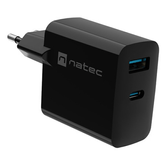 CARGADOR NATEC RIBERA GAN 45W PD3.0 QC3.0 1XUSB-A + 1XUSB-C NEGRO