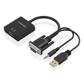 AISENS Cable conversor SVGA Audio a HDMI  SVGA M Jack 3 5 M USB A M HDMI A H  Negro  20cm