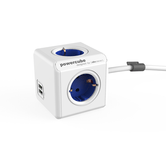 ADAPTADOR Y ENCHUFE MULTIPLE AZUL 4 TOMAS + 2 USB ALARGO 1,5M