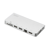 USB-C Multiport Travel Dock  8 Port 2x video  2x USB-C  2x USB3.0  RJ45 2x card reader Micro SD  SD/MMC  plateado