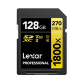 LEXAR 128GB PROFESSIONAL 1800X SDXC UHS-II CARDS,  UP TO 280MB/S READ 210MB/S WRITE C10 V60 U3