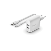 Dual USB-A Wall Charger w/1M PVC A-C 24W