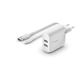 CARGADOR DOM??STICO BELKIN WCD001Vf1MWH DOBLE USB-A 24W CON CABLE LIGHTNING USB-A 1M BLANCO BOOST