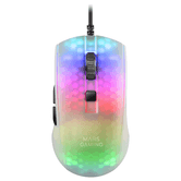 MOUSE MARS GAMING MMR TRANSLUCIDO WHITE OPTICO 12800DPI  ULTRA LIGERO 58g ILUMINACION RGB SWITCHES MECANICOS HUANO PROGRAMABLES